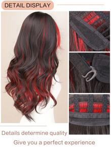 28-Inch Black & Red Long Wavy Wig, Natural Looking Synthetic Hair Wig, Suitable For Women Daily, Party, Cosplay, Christmas