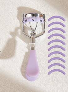 1pc Stainless Steel Eyelash Curler With Comb + 10pcs Refill Pads, Light Purple Manual Eyelash Curler, Curl Eyelashes Without Pinching, Makeup Tool, Beauty Tool, Eye Tool, False Eyelash Tool, Easy To Replace Pads, Durable, Unisex, Suitable For Household An