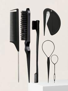 6packs Hair Loop Tool Set With 2Pcs French Braid Tool Loop, Leather Sheath Cutter, Teasing Hair Brush Rat Tail Comb Edge Brush For Edge & Back Brushing, Combing, Slicking Hair For Women For Hair Styling,Hair Brush,Comb,Hair Tools,Hair Products And Accesso