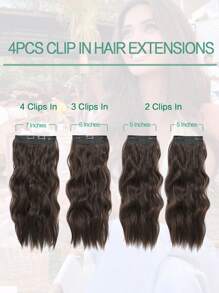 4PCS Clip in Hair Extensions 20inch Wavy Hair Extensions Clip ins Natural Brown Hair Extensions Full Head Synthetic Hair Pieces for Women Natural Luster