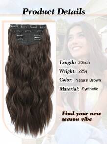 4PCS Clip in Hair Extensions 20inch Wavy Hair Extensions Clip ins Natural Brown Hair Extensions Full Head Synthetic Hair Pieces for Women Natural Luster