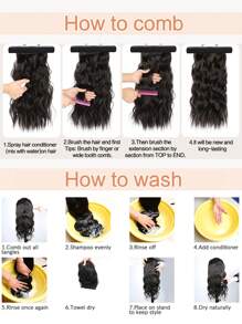 4PCS Clip in Hair Extensions 20inch Wavy Hair Extensions Clip ins Natural Brown Hair Extensions Full Head Synthetic Hair Pieces for Women Natural Luster
