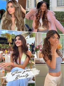 4PCS Clip in Hair Extensions 20inch Wavy Hair Extensions Clip ins Natural Brown Hair Extensions Full Head Synthetic Hair Pieces for Women Natural Luster