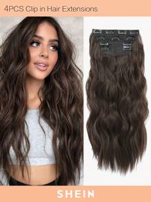 4PCS Clip in Hair Extensions 20inch Wavy Hair Extensions Clip ins Natural Brown Hair Extensions Full Head Synthetic Hair Pieces for Women Natural Luster