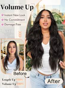4PCS Clip in Hair Extensions 20inch Wavy Hair Extensions Clip ins Natural Brown Hair Extensions Full Head Synthetic Hair Pieces for Women Natural Luster