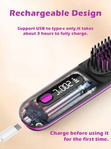 GENAI New Rechargeable Hair Straightening Brush, Hot Comb Hair Straightener For Women, Lightweight And Mini, Easy To Carry, Suitable For Morning Hair Care, Short Trips, Can Be Used For About 30 Minutes After A Full Charge.