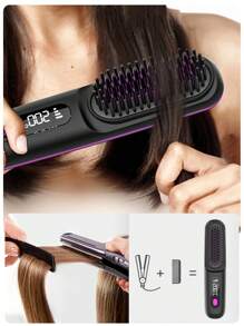 GENAI New Rechargeable Hair Straightening Brush, Hot Comb Hair Straightener For Women, Lightweight And Mini, Easy To Carry, Suitable For Morning Hair Care, Short Trips, Can Be Used For About 30 Minutes After A Full Charge.