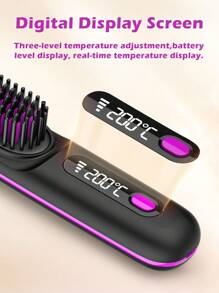 GENAI New Rechargeable Hair Straightening Brush, Hot Comb Hair Straightener For Women, Lightweight And Mini, Easy To Carry, Suitable For Morning Hair Care, Short Trips, Can Be Used For About 30 Minutes After A Full Charge.