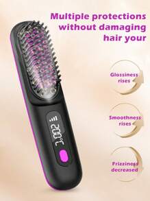 GENAI New Rechargeable Hair Straightening Brush, Hot Comb Hair Straightener For Women, Lightweight And Mini, Easy To Carry, Suitable For Morning Hair Care, Short Trips, Can Be Used For About 30 Minutes After A Full Charge.