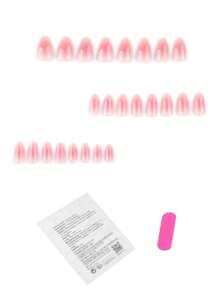 24 Pieces Short Almond Shaped Press On Nails, French Simple Pink Smudged Summer Nails, Sweet And Fresh Diy Nail Decoration, Suitable For Women And Girls Daily, Work, Travel Nail Supplies Nails
