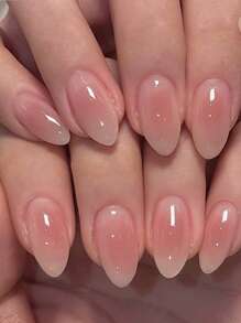 24 Pieces Short Almond Shaped Press On Nails, French Simple Pink Smudged Summer Nails, Sweet And Fresh Diy Nail Decoration, Suitable For Women And Girls Daily, Work, Travel Nail Supplies Nails