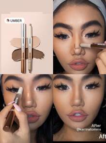 SHEGLAM Fine Line 2-In-1 Nose Contour & Highlight Pen-Umber 2-Color Contour Stick Non-Greasy Long Lasting Natural Highlighter Dual-Use Multi-Use Sculpt Smoothes Fine Lines Creamy Contour Brand Beauty Makeup Face Paint Cosmetic For Women Girls Perfect For