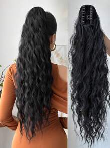 Claw Ponytail Extensions Hair Black Color 26-28 Inch Long Water Wave Hair Heat Resistant Fiber Synthetic Hairpiece For Women Girls Party Daily Use
