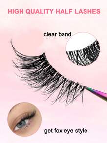 7 Pairs Half Lashes Cat Eye With Clear Band Wispy False Eyelashes Natural Look 3/4 Corner Lashes Short Accent Lashes With Transparent Band Strip Lashes, Lashes, Eyelashes, Fake Lashes