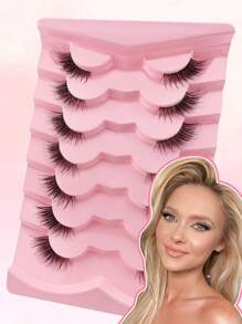 7 Pairs Half Lashes Cat Eye With Clear Band Wispy False Eyelashes Natural Look 3/4 Corner Lashes Short Accent Lashes With Transparent Band Strip Lashes, Lashes, Eyelashes, Fake Lashes