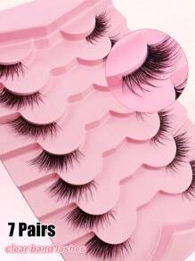 7 Pairs Half Lashes Cat Eye With Clear Band Wispy False Eyelashes Natural Look 3/4 Corner Lashes Short Accent Lashes With Transparent Band Strip Lashes, Lashes, Eyelashes, Fake Lashes