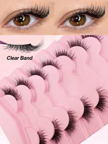 7 Pairs Half Lashes Cat Eye With Clear Band Wispy False Eyelashes Natural Look 3/4 Corner Lashes Short Accent Lashes With Transparent Band Strip Lashes, Lashes, Eyelashes, Fake Lashes