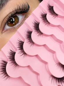 7 Pairs Half Lashes Cat Eye With Clear Band Wispy False Eyelashes Natural Look 3/4 Corner Lashes Short Accent Lashes With Transparent Band Strip Lashes, Lashes, Eyelashes, Fake Lashes