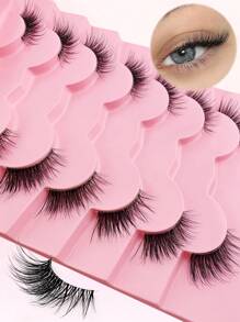 7 Pairs Half Lashes Cat Eye With Clear Band Wispy False Eyelashes Natural Look 3/4 Corner Lashes Short Accent Lashes With Transparent Band Strip Lashes, Lashes, Eyelashes, Fake Lashes