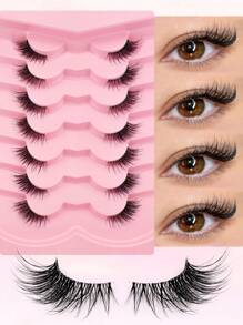 7 Pairs Half Lashes Cat Eye With Clear Band Wispy False Eyelashes Natural Look 3/4 Corner Lashes Short Accent Lashes With Transparent Band Strip Lashes, Lashes, Eyelashes, Fake Lashes