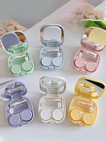 1pc/2pcs Portable Simple Square Contact Lens Case, DIY Solid Color Contact Lens Holder, Suitable For Daily Outdoor Use