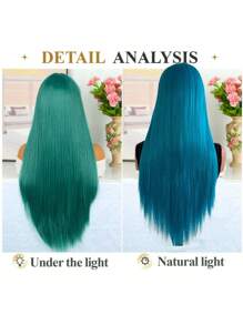 Green Color Hair Lace Front Wigs Synthetic 13x4 Long Silky Straight Heat Resistant Fiber Glueless Frontal Lace Replacement Wig Pre Plucked With Baby Hair Natural Hairline 24 Inches HD Transparent Lace, Gift For Women