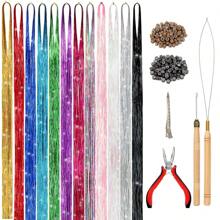 EAVIN GARY NIACONN 12 Colors Hair Tinsel Kit, 48 Inch 3900 Strands Glitter Tinsel Hair Extensions For Women, Fairy Hair Tinsel For Christmas New Year Halloween Cosplay Party