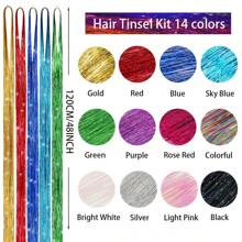 EAVIN GARY NIACONN 12 Colors Hair Tinsel Kit, 48 Inch 3900 Strands Glitter Tinsel Hair Extensions For Women, Fairy Hair Tinsel For Christmas New Year Halloween Cosplay Party