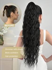 Claw Ponytail Extensions Hair Black Color 26-28 Inch Long Water Wave Hair Heat Resistant Fiber Synthetic Hairpiece For Women Girls Party Daily Use