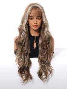 26 Inch Red Brown Copper Ginger Long Curly Wigs For Women, Gorgeous Fluffy Wigs Hair With Bangs Synthetic Wigs For Party Daily Use