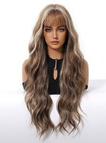 26 Inch Red Brown Copper Ginger Long Curly Wigs For Women, Gorgeous Fluffy Wigs Hair With Bangs Synthetic Wigs For Party Daily Use