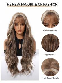26 Inch Red Brown Copper Ginger Long Curly Wigs For Women, Gorgeous Fluffy Wigs Hair With Bangs Synthetic Wigs For Party Daily Use