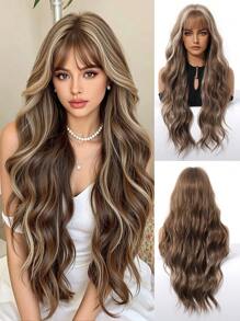 26 Inch Red Brown Copper Ginger Long Curly Wigs For Women, Gorgeous Fluffy Wigs Hair With Bangs Synthetic Wigs For Party Daily Use