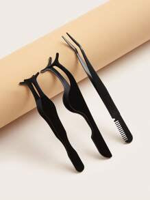 3pcs/set Black Seahorse + Pumpkin + Comb Tweezers For False Eyelashes Extension, Makeup Essential Tool