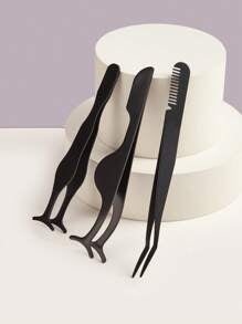 3pcs/set Black Seahorse + Pumpkin + Comb Tweezers For False Eyelashes Extension, Makeup Essential Tool