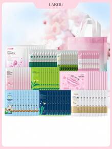 Unisex Adult 100-Piece Hypoallergenic Facial Mask Set, Combination Skin Moisturizing Care With Glycerin, 10 Varieties, Travel Skincare Kits – Cherry Blossom, Matcha, Seaweed & More