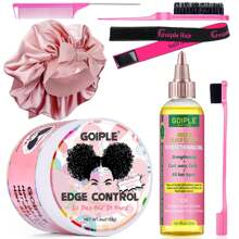 GOIPLE 7pcs Hair Care Set Edge Control Long-Lasting Hold Tames Frizz Rose & Black Castor Oil Nourishes Scalp Strengthens Hair Satin Bonnet Protects Hair Overnight Combs Brushes For Gentle Detangling Bands For Secure Styling For Daily Hair Nourishment & St