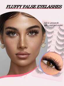 10 Pairs Of Perfect Makeup Faux Mink Eyelashes - Luxurious & Wispy & Fluffy Cat Eye Style, Natural Look Strip Lashes, D Curl, Fragrance-Free, Voluminous Multi-Pair Pack For Dramatic Eye Enhancement