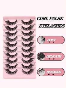 10 Pairs Of Perfect Makeup Faux Mink Eyelashes - Luxurious & Wispy & Fluffy Cat Eye Style, Natural Look Strip Lashes, D Curl, Fragrance-Free, Voluminous Multi-Pair Pack For Dramatic Eye Enhancement