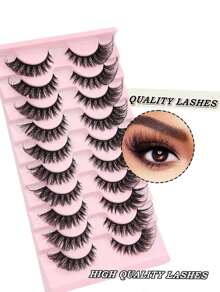 10 Pairs Of Perfect Makeup Faux Mink Eyelashes - Luxurious & Wispy & Fluffy Cat Eye Style, Natural Look Strip Lashes, D Curl, Fragrance-Free, Voluminous Multi-Pair Pack For Dramatic Eye Enhancement