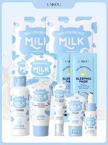 1 Set Moisturizing LAIKOU Milk Glowing Skincare Set,(Rejuvenation Sleeping Mask 3ml *2& Milk Hydrating Toner 100ml & Milk Skin-Softening Serum 17m & Milk Cleanser 50g& Milk Silky Hydrating Mask 25g & Milk Hydrating Mud Mask 5g*2 & Milk Hydrating Triple-Ro