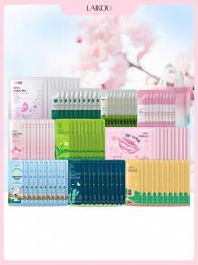 Unisex Adult 100-Piece Hypoallergenic Facial Mask Set, Combination Skin Moisturizing Care With Glycerin, 10 Varieties, Travel Skincare Kits – Cherry Blossom, Matcha, Seaweed & More