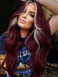 Natural Sexy Long Wave Medium Burgundy Highlight Blonde Wig Women Daily Use Party Wig Synthetic Loose Medium Fuchsia Wig Halloween Christmas Cosplay Use Romantic Casual Street Heat Resistant Wig 34 Inch