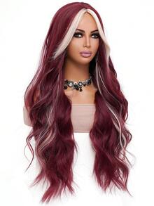 Natural Sexy Long Wave Medium Burgundy Highlight Blonde Wig Women Daily Use Party Wig Synthetic Loose Medium Fuchsia Wig Halloween Christmas Cosplay Use Romantic Casual Street Heat Resistant Wig 34 Inch