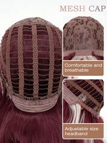 Natural Sexy Long Wave Medium Burgundy Highlight Blonde Wig Women Daily Use Party Wig Synthetic Loose Medium Fuchsia Wig Halloween Christmas Cosplay Use Romantic Casual Street Heat Resistant Wig 34 Inch
