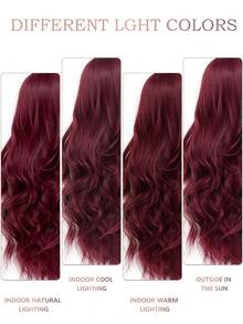 Natural Sexy Long Wave Medium Burgundy Highlight Blonde Wig Women Daily Use Party Wig Synthetic Loose Medium Fuchsia Wig Halloween Christmas Cosplay Use Romantic Casual Street Heat Resistant Wig 34 Inch