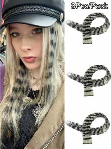 3Pcs Leopard Print Hair Extensions Stripe Printed Wig Hair Piece Colorful Long Straight Clip In Hair Extensions For Women Girls Daily Use Party Halloween Festival