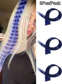 3Pcs Leopard Print Hair Extensions Stripe Printed Wig Hair Piece Colorful Long Straight Clip In Hair Extensions For Women Girls Daily Use Party Halloween Festival
