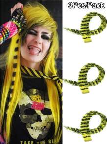 3Pcs Leopard Print Hair Extensions Stripe Printed Wig Hair Piece Colorful Long Straight Clip In Hair Extensions For Women Girls Daily Use Party Halloween Festival