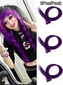 3Pcs Leopard Print Hair Extensions Stripe Printed Wig Hair Piece Colorful Long Straight Clip In Hair Extensions For Women Girls Daily Use Party Halloween Festival